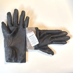 Black Lands’ End leather gloves ladies large 100% cashmere lining